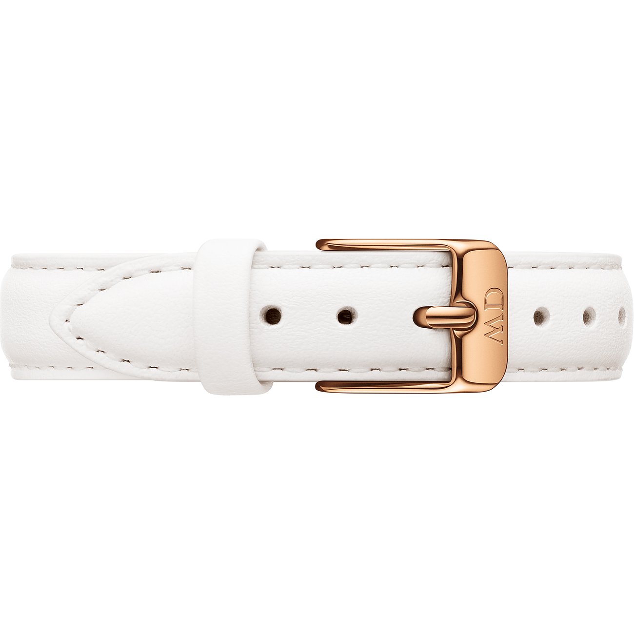 Daniel Wellington weißes Lederarmband mit roségoldfarbener Schließe.