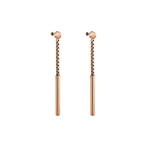 Liebeskind Ohrringe aus Edelstahl, roségoldfarben, mit Stab-Anhänger.