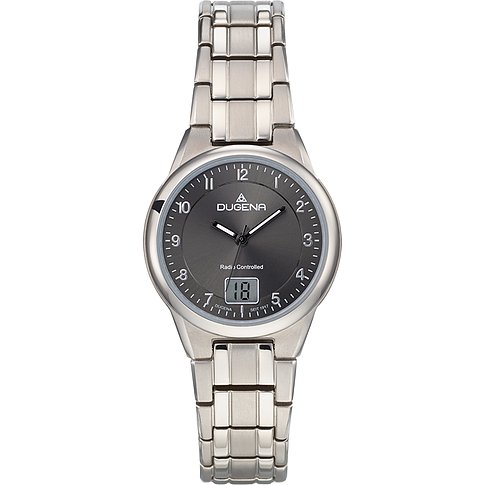 Dugena Damenuhr mit Titan-Gehäuse, analog und digital, mit Datumsanzeige.