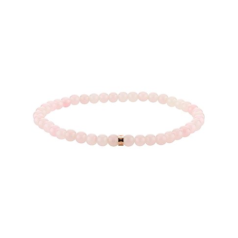 Bracciale Liebeskind con perle in pietra rosa tenue e un piccolo cubo color oro rosa al centro.