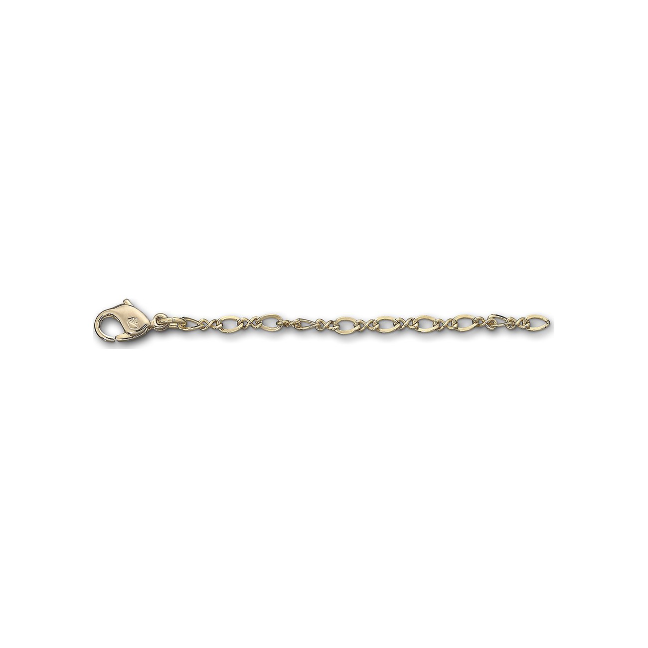Die goldfarbene Swarovski Schließe aus Metall mit einem Karabinerhaken und einer Ankerkette ist auf weissem Grund.