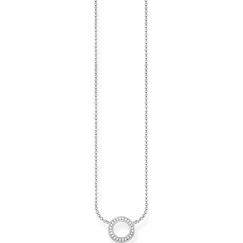 Thomas Sabo zilveren ketting met cirkelvormige hanger bezet met zirkonia.