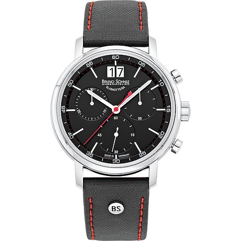 Bruno Söhnle Herrenuhr mit Edelstahlgehäuse, schwarzem Zifferblatt und Datumsanzeige.