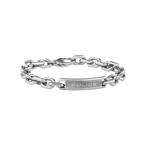 Bracciale Police in acciaio inossidabile con maglie a catena e placca ID rettangolare opaca con logo Police.