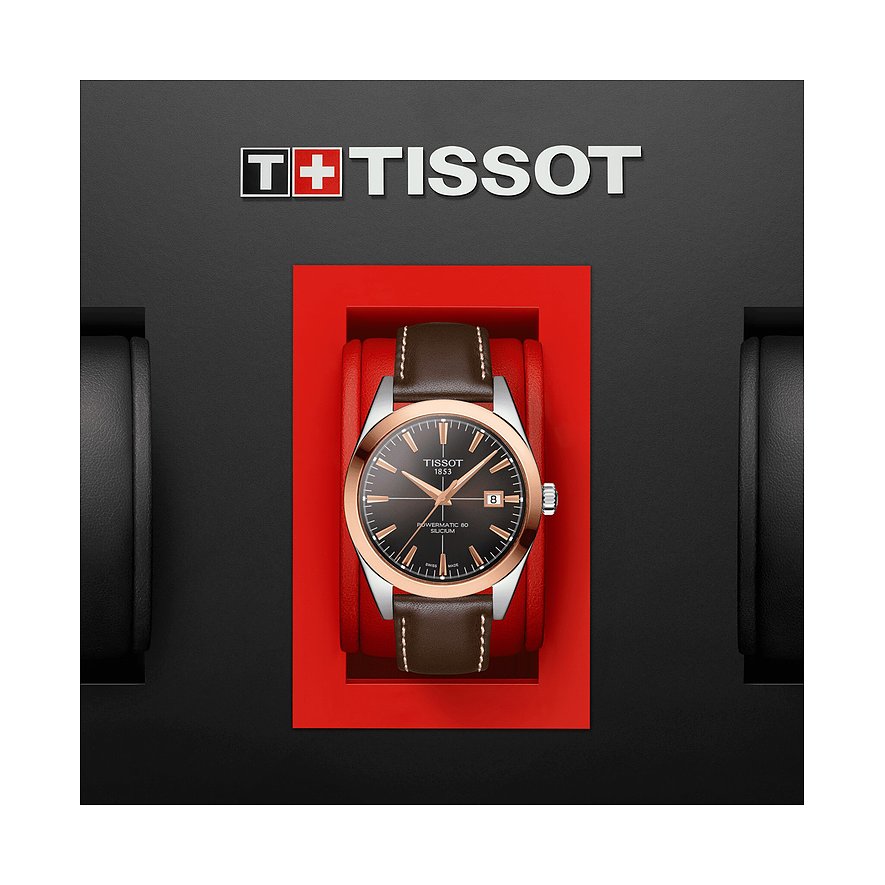 Tissot Herrenuhr Gentleman Powermatic 80 Silicium Solid 18K Gold bezel T9274074629100