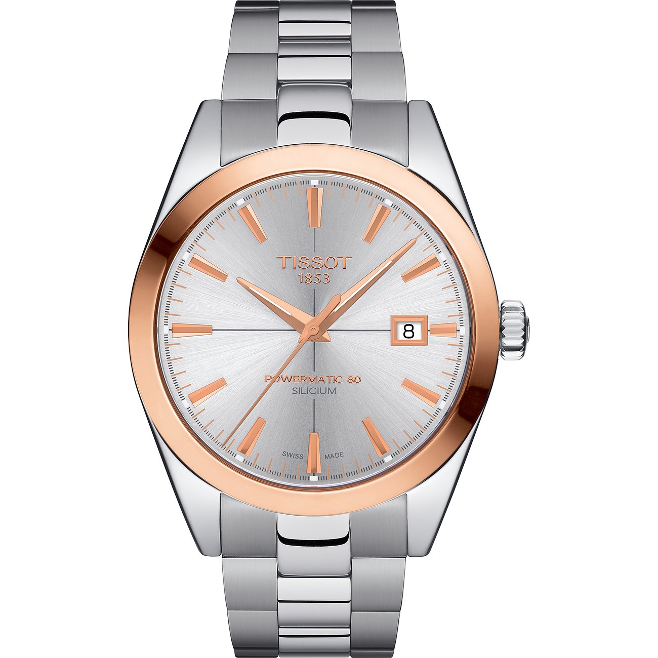 Tissot Herrenuhr Gentleman Powermatic 80 Silicium Solid 18K Goldlünette T9274074103100