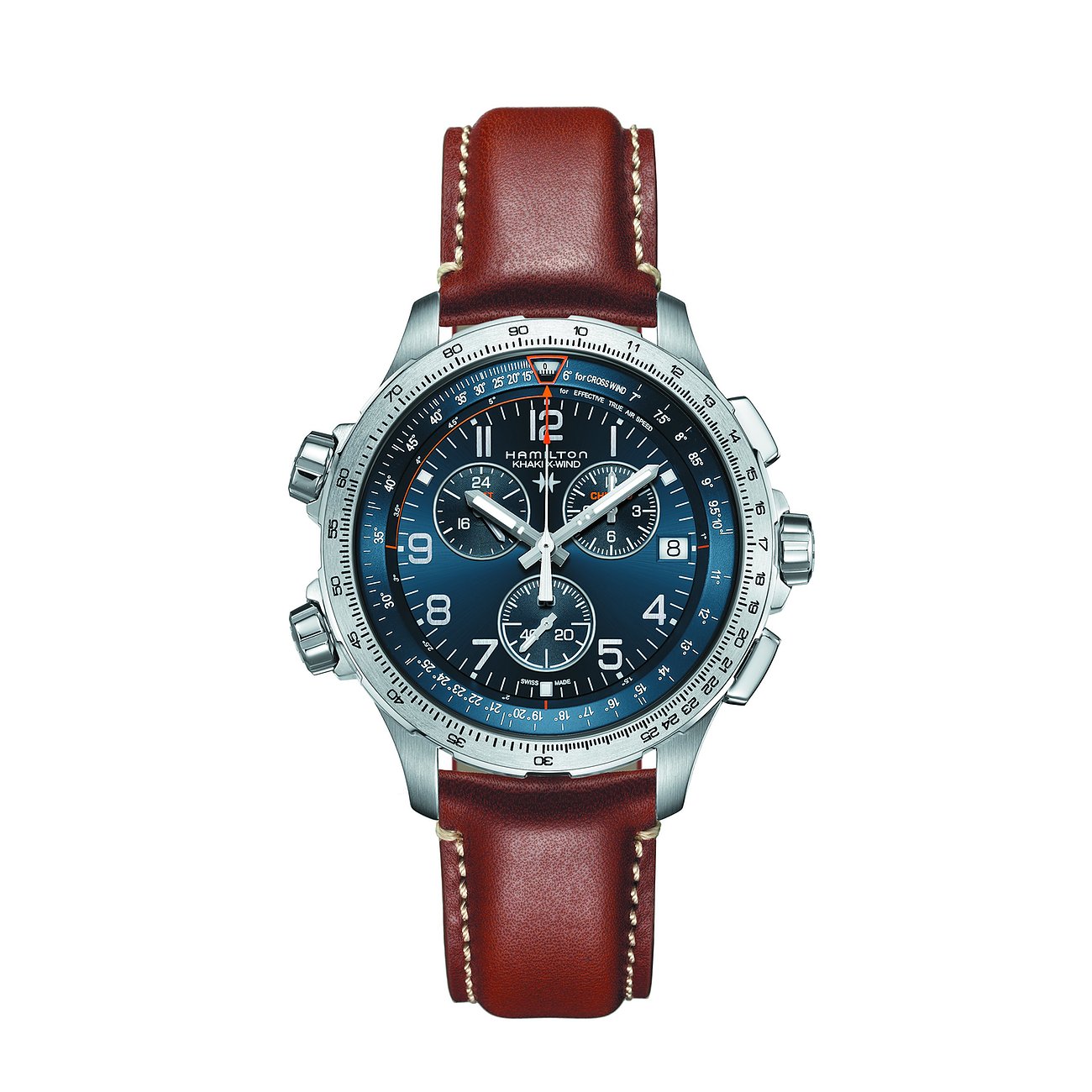 Hamilton Herrenuhr mit Edelstahlgehäuse und blauem Zifferblatt.