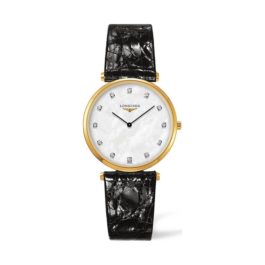 Longines Damenuhr Elegance La Grande Classique de Longines L47092882, Damen, Edelstahl, PVD beschichtet, Armband: Alligator, Quarz, analog