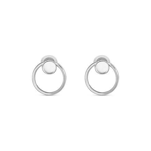 To rhodineret 925 sterling sølv ørestikker med hængende ringe på hvid baggrund.