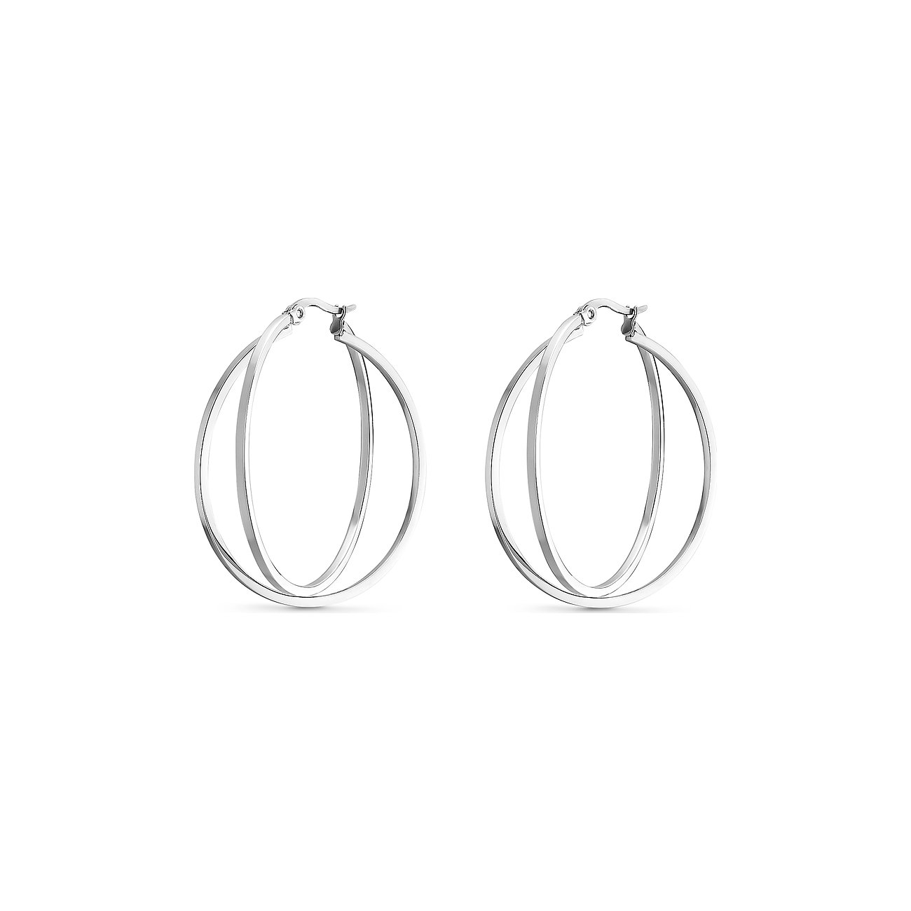 FAVS Creolen, Ohrschmuck aus Edelstahl, die aus zwei ineinander verschlungenen, glänzenden Reifen bestehen.