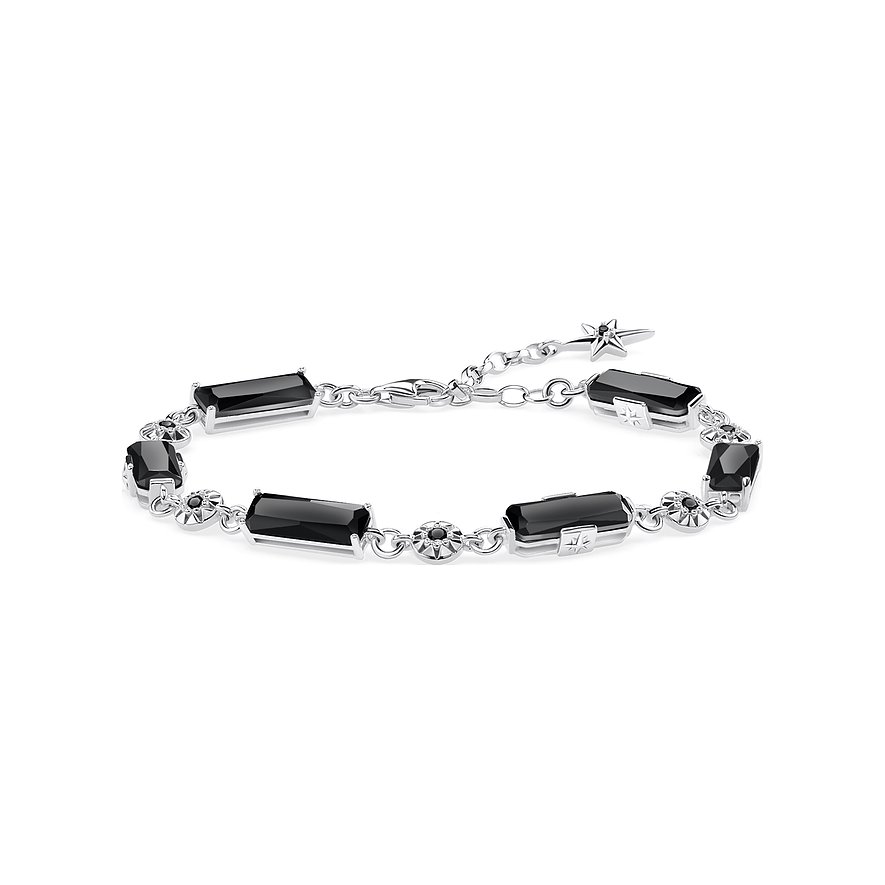 THOMAS SABO Bracciale Donna Argento 925 Annerito Con Onice Nera - Lunghezza Regolabile 16-19 Cm