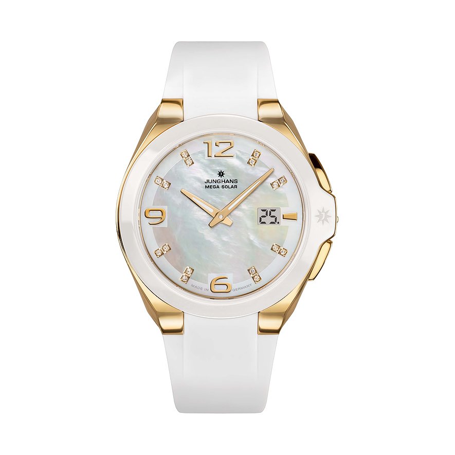 Junghans Damenuhr Spektrum Damen 15150600, Damen, Edelstahl, Keramik, Armband: Kautschuk, Funk, analog