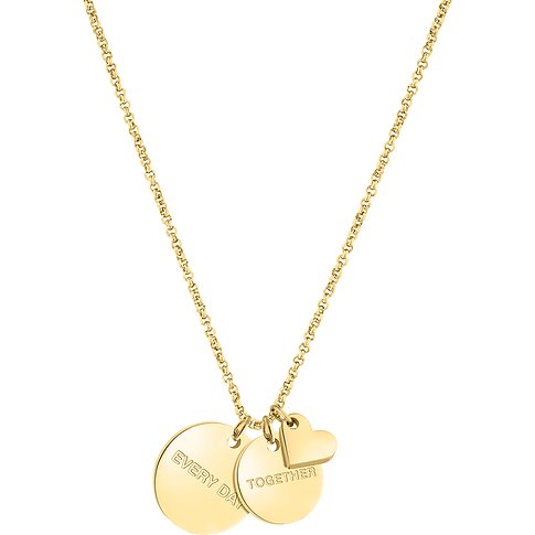 Liebeskind Halsschmuck aus Edelstahl, goldfarben, mit Gravur und Herz.