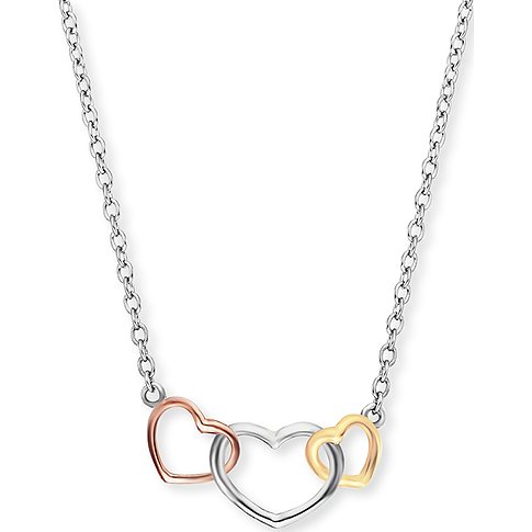 Engelsrufer Halsschmuck aus 925er Silber mit drei Herz-Anhängern in Bicolor.