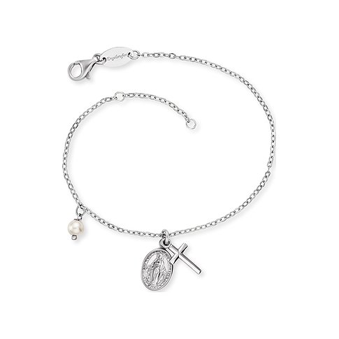 Bracelet Engelsrufer en argent 925 avec perle et pendentif croix.