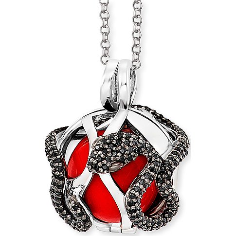 Engelsrufer: Silberkette mit Anhänger, rotem Stein und einer umwickelnden Schlange mit schwarzen Zirkonia.