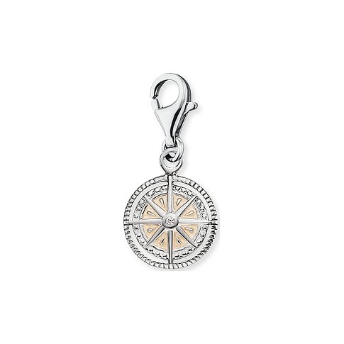 Engelsrufer Anhängerschmuck aus 925 Silber mit einer Kompassrose, mittig ein glitzernder Schmuckstein.