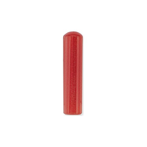 Engelsrufer Jaspis-Stein in Rot, zylindrisch geformt mit abgerundeter Oberseite, zur Verwendung als Schmuck-Einsatz.