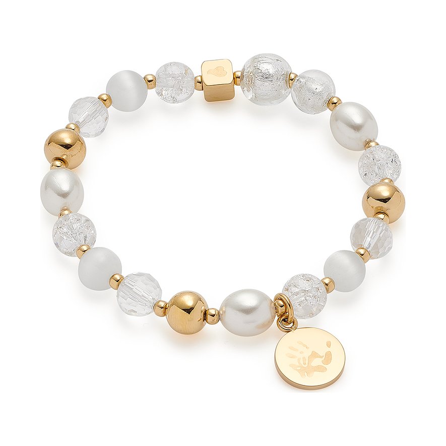 Leonardo Armband aus Edelstahl mit Perlen und Glassteinen, goldfarben.