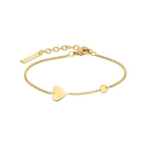 Liebeskind Armband aus Edelstahl mit Herz-Anhänger und Logo-Plättchen.
