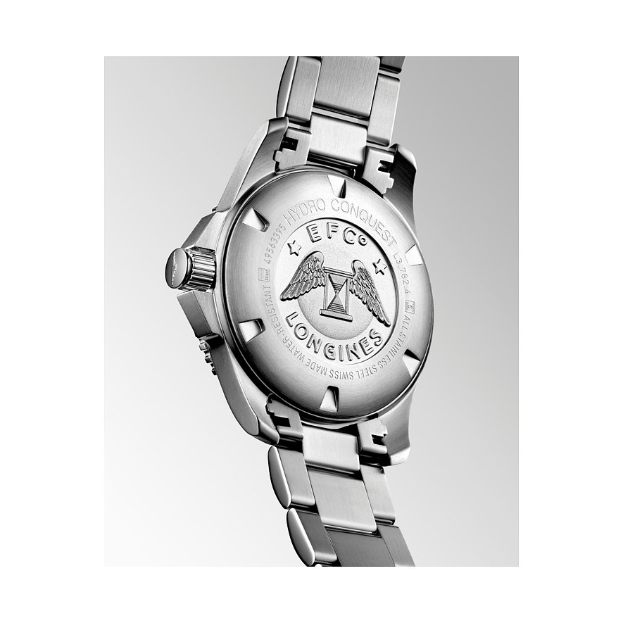 Longines Herrenuhr aus Edelstahl mit Keramiklünette, analog.