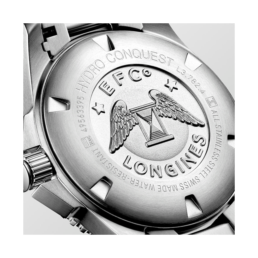 Longines Herrenuhr aus Edelstahl, mit Gravur und wasserdicht bis 30 bar.