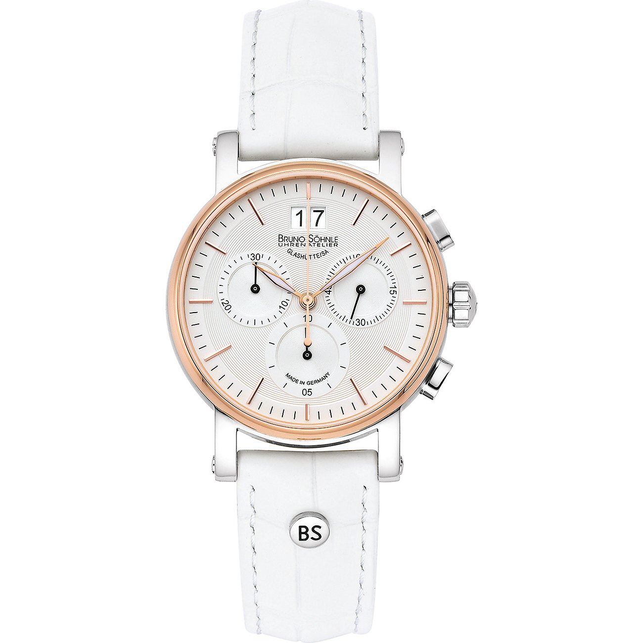 Bruno Söhnle Unisexuhr mit Edelstahlgehäuse, analog, mit Roségold-Lünette.