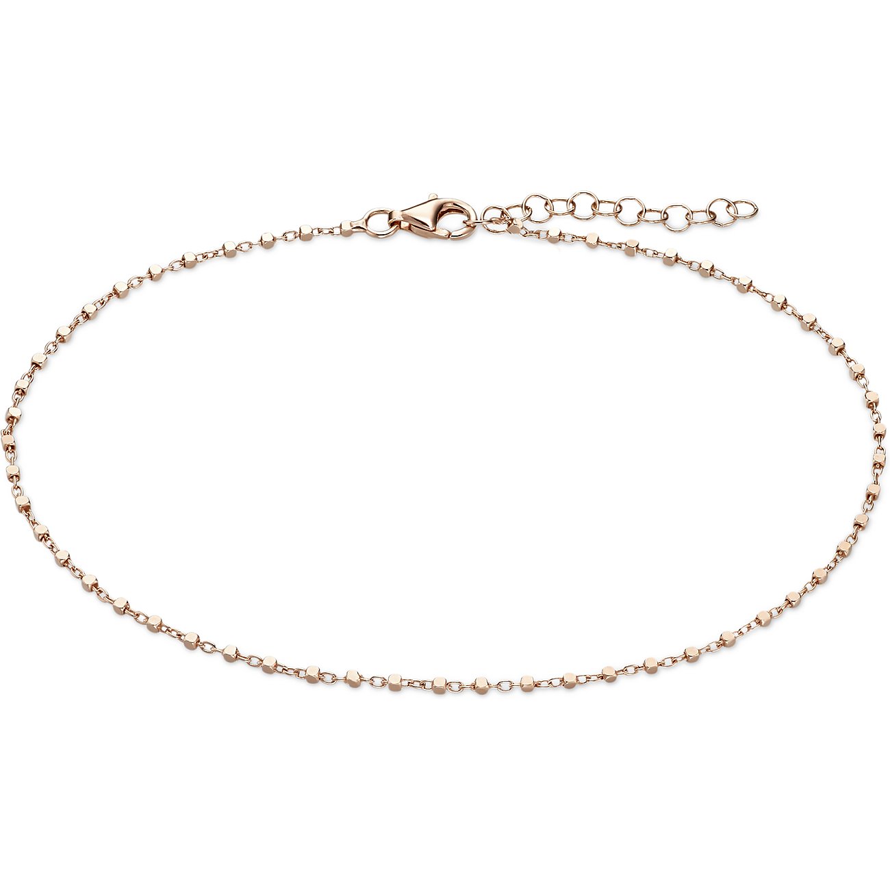 CHRIST versilbertes Fußkettchen aus Roségold bestehend aus einer feinen Kette mit Würfelperlen und Karabinerverschluss.