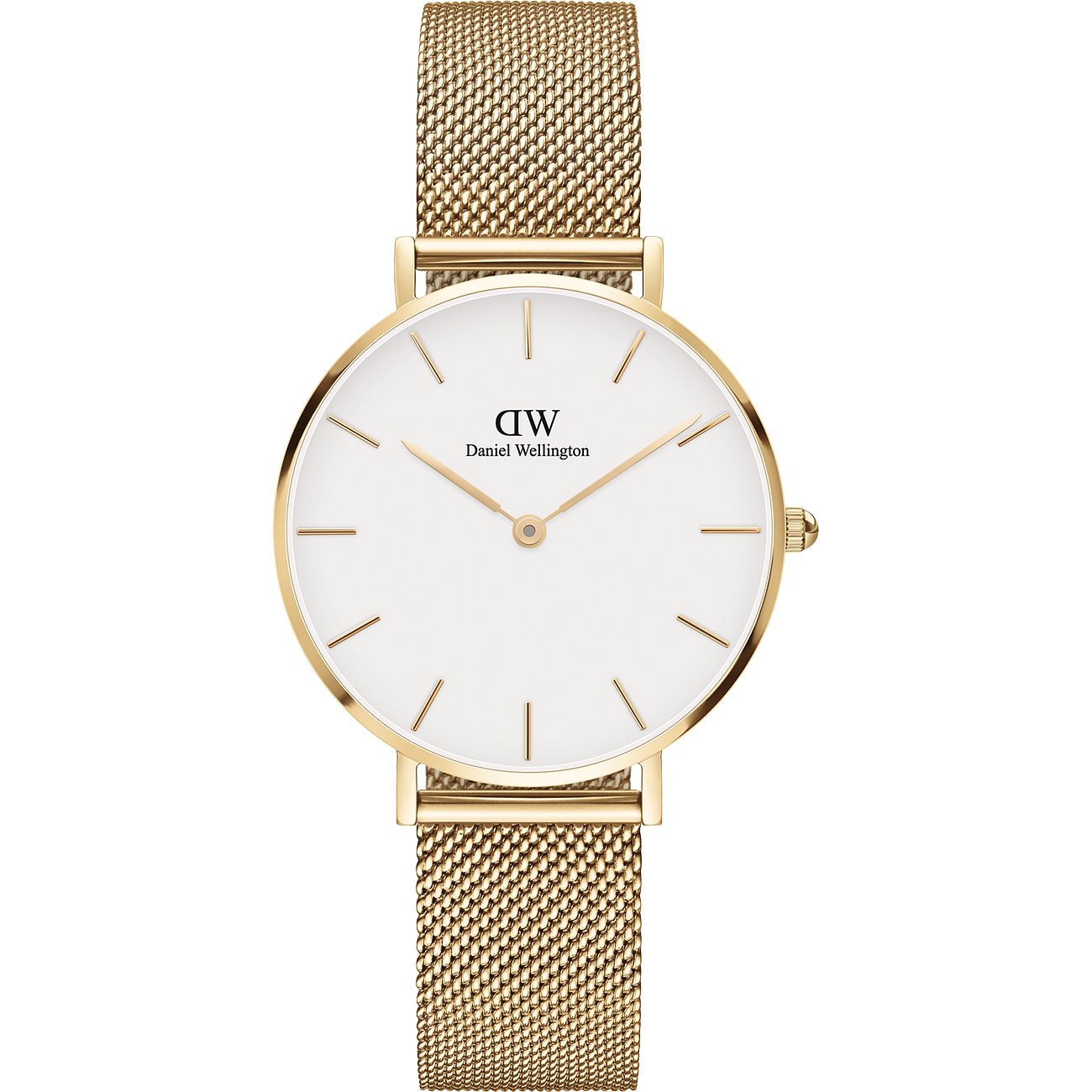 Daniel Wellington Unisexuhr mit Edelstahlgehäuse, analog, Mesh-Armband.