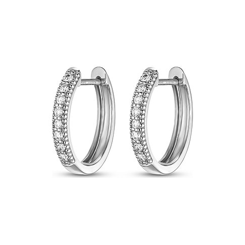 CHRIST 585er Weißgold Ohrschmuck, glänzend mit Diamantbesatz in Halbkanalfassung. Von vorne und Innenansicht.