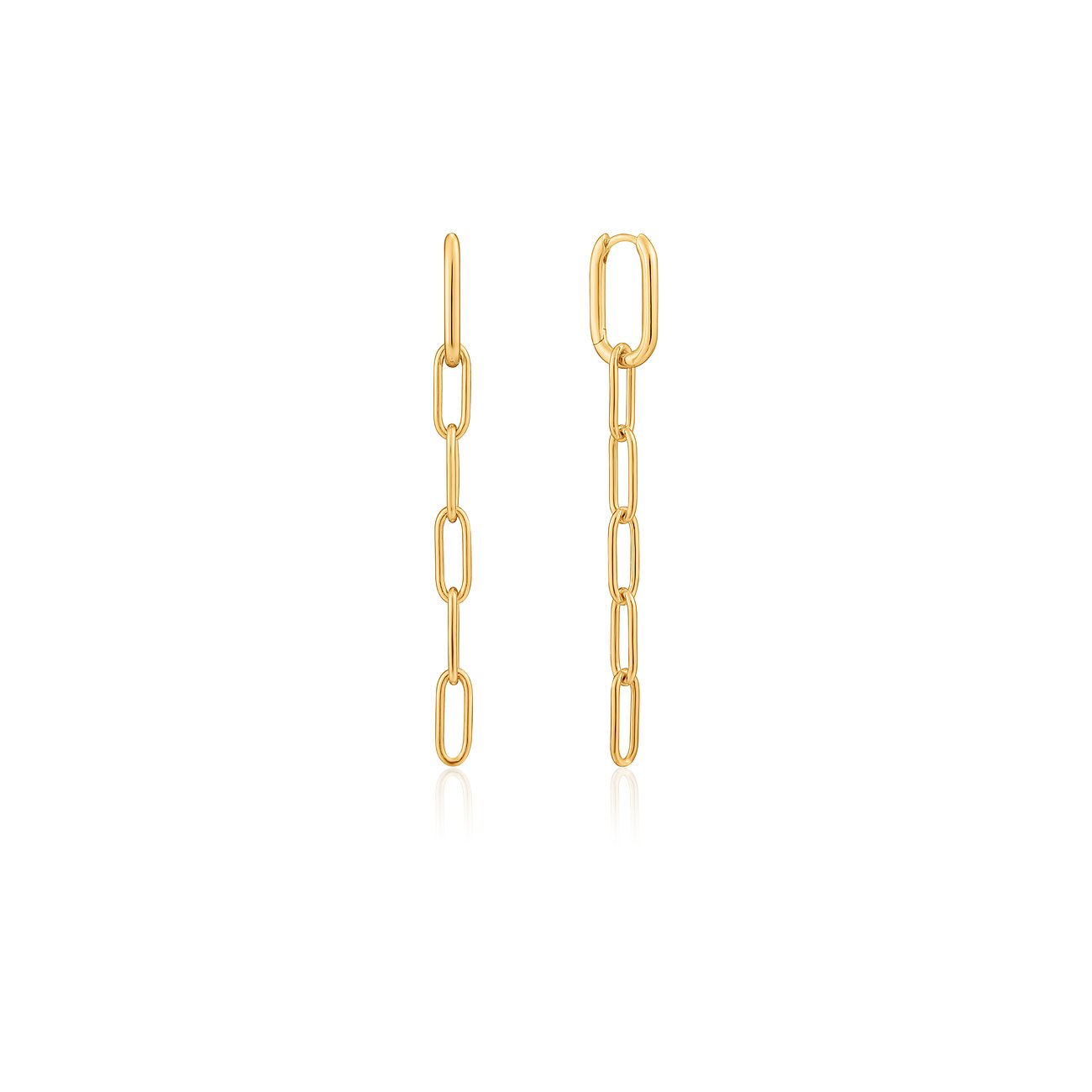 Ania Haie Ohrschmuck aus vergoldetem Silber, lange Gliederkettenohrringe mit ovalen Gliedern.