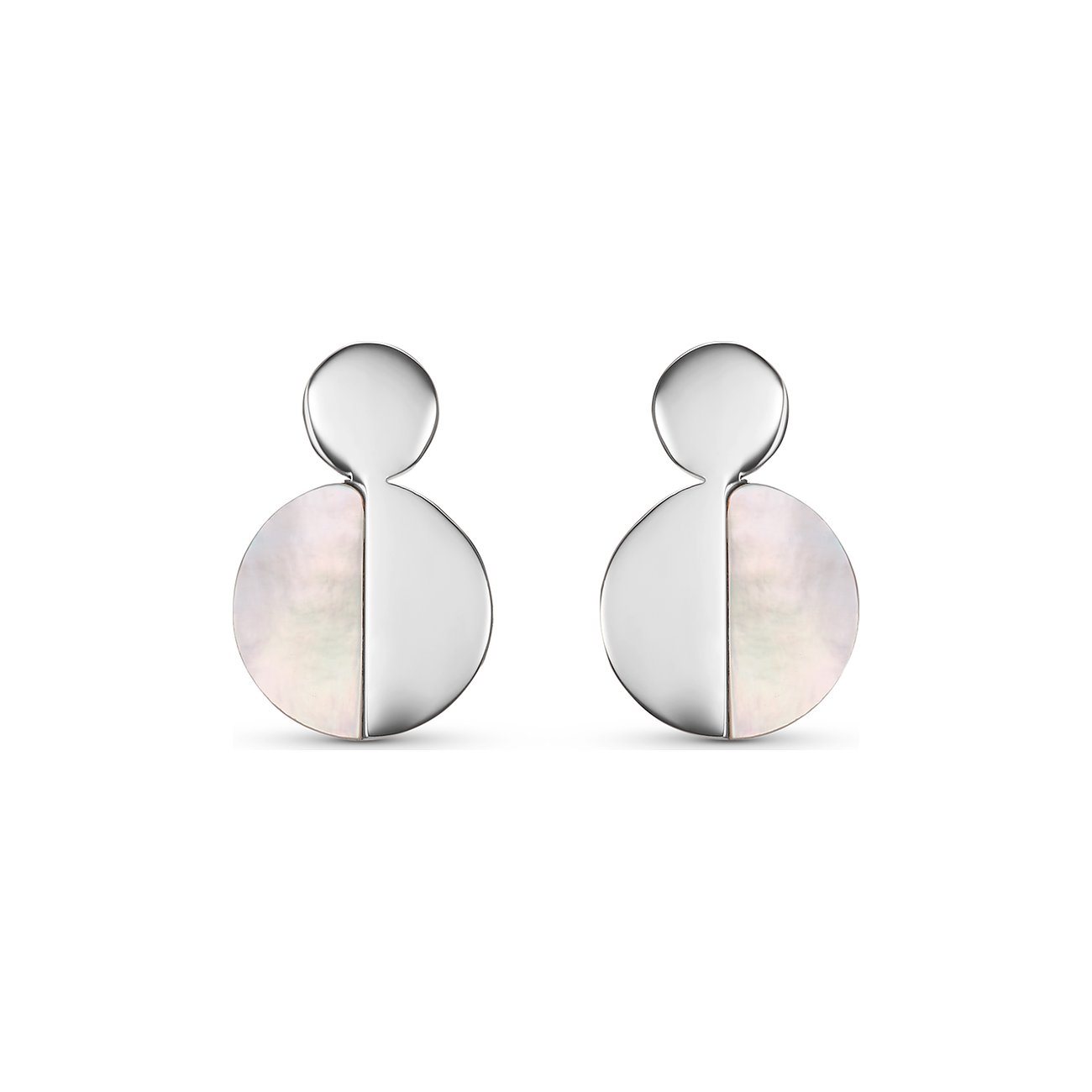 FAVS Ohrschmuck aus Edelstahl mit Perlmutt-Einlage in Form einer 8, draufsicht.