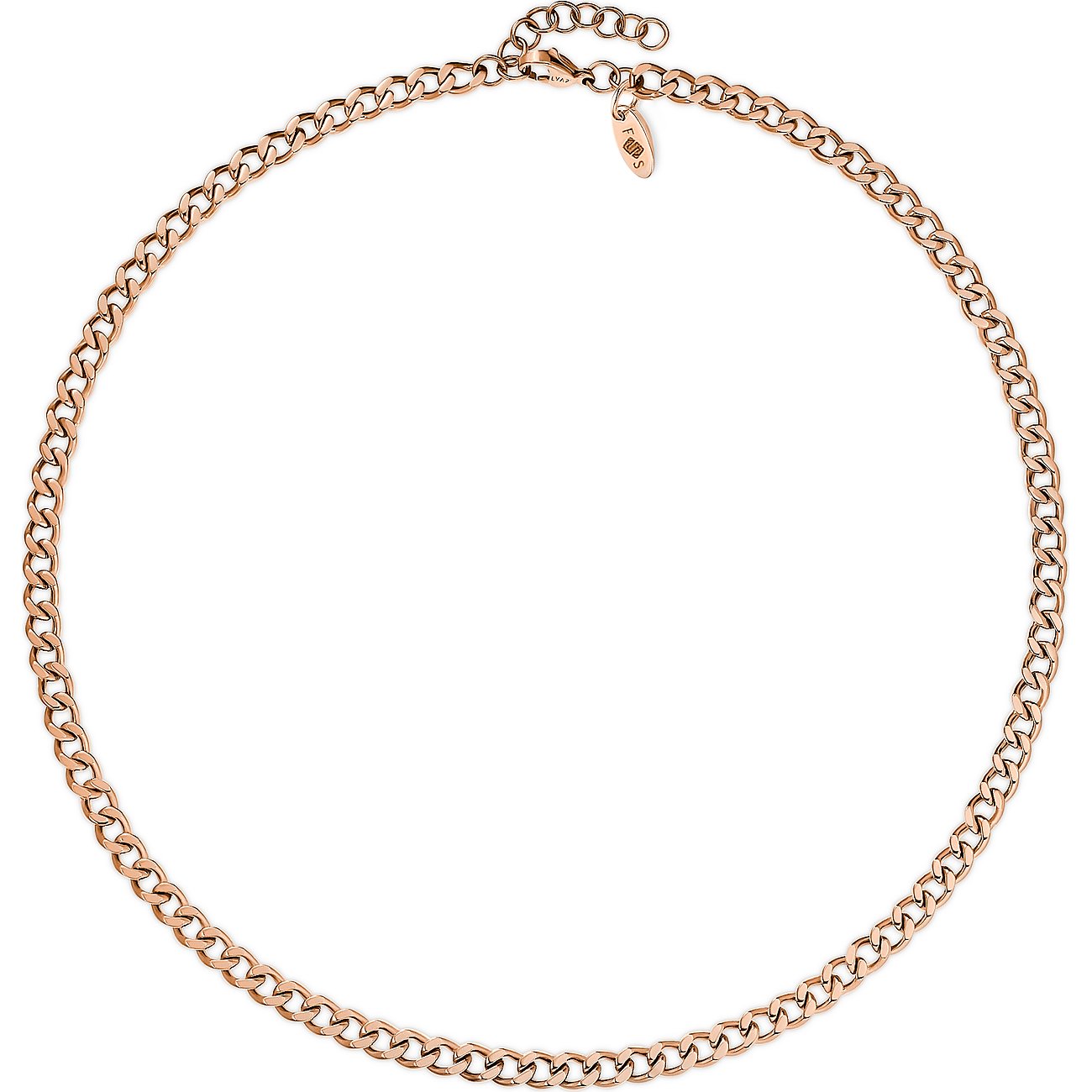 Eine roségoldene FAVS Venezianerkette aus Edelstahl liegt sanft geschwungen da und zeigt ihre feinen Glieder detailscharf.