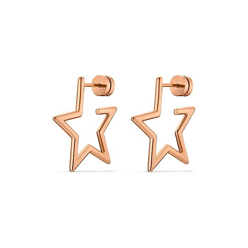 Guido Maria Kretschmer Ohrschmuck aus roségoldfarbenem Edelstahl in Form offener Sterne auf Weiß.
