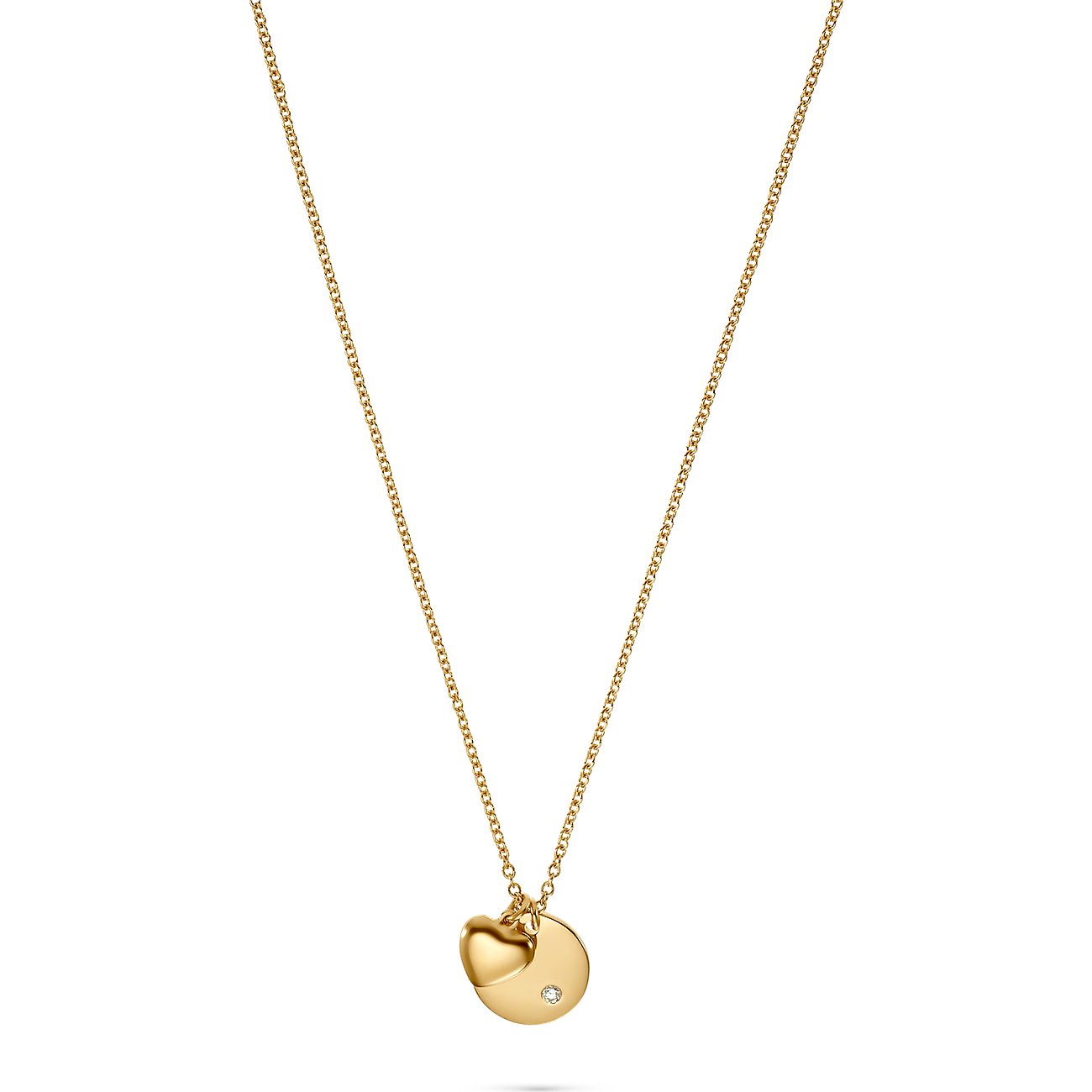 Guido Maria Kretschmer Damenkette: vergoldetes Silber, Plättchen-Anhänger mit Diamant, plus Herz-Anhänger.