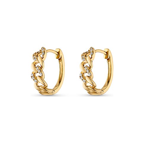 CHRIST 585er Gelbgold-Ohrringe mit Gliederketten-Design und Diamantenbesatz, die von vorne zu sehen sind.