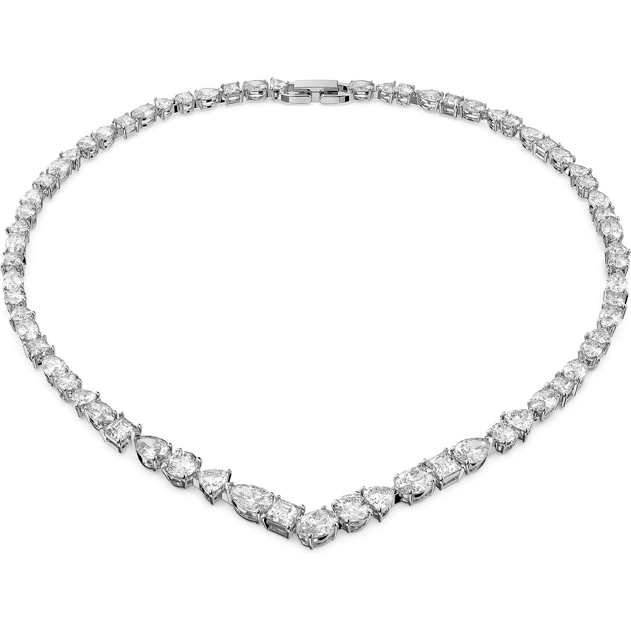 Ein Swarovski Halsschmuck aus Metall mit vielen funkelnden klaren Swarovski-Kristallen in verschiedenen Schliffen.