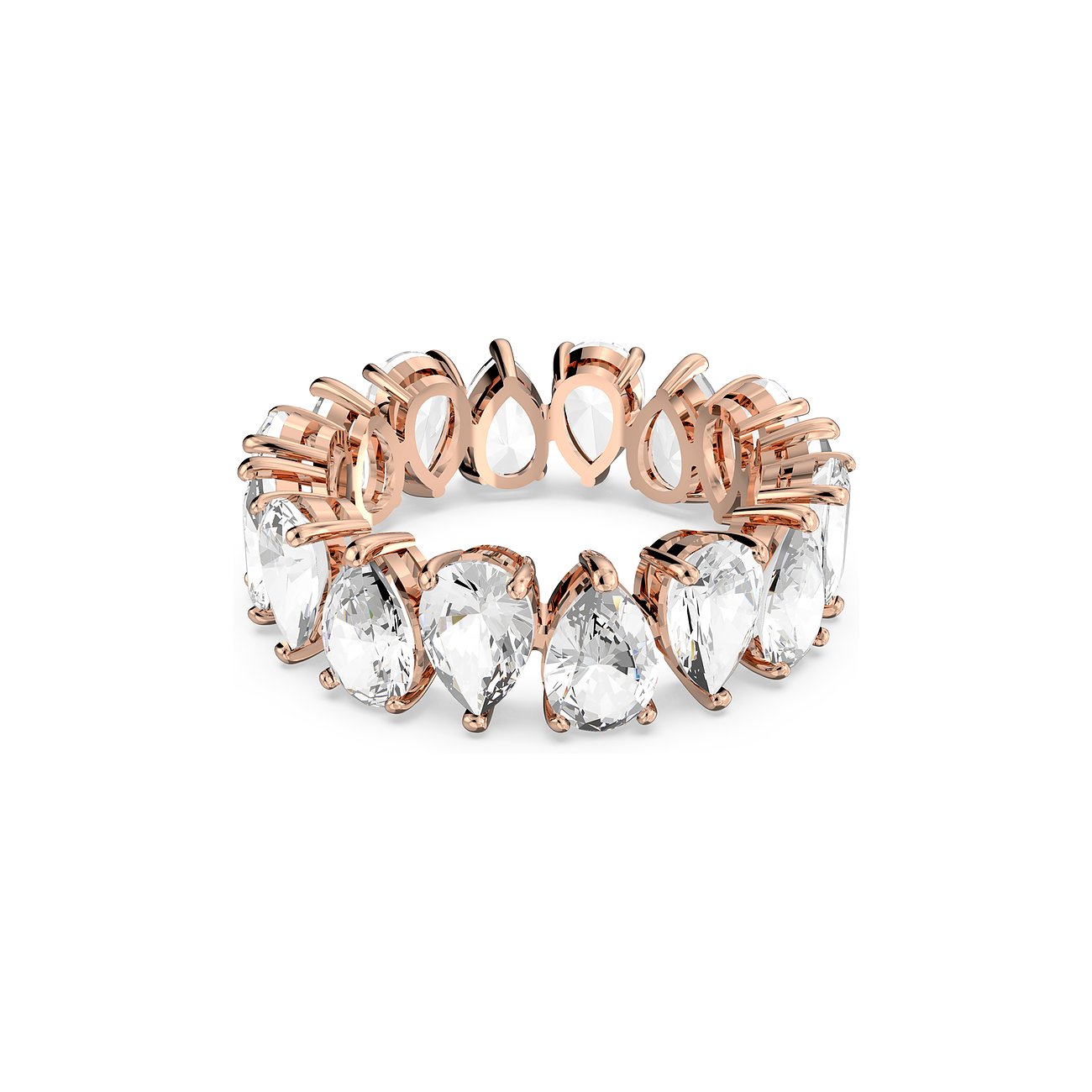 Swarovski Ring aus rosévergoldetem Metall mit weißen Kristallen in Tropfenform.