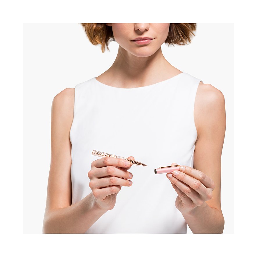 Swarovski Kugelschreiber aus Metall in Roségold mit Kristallen.