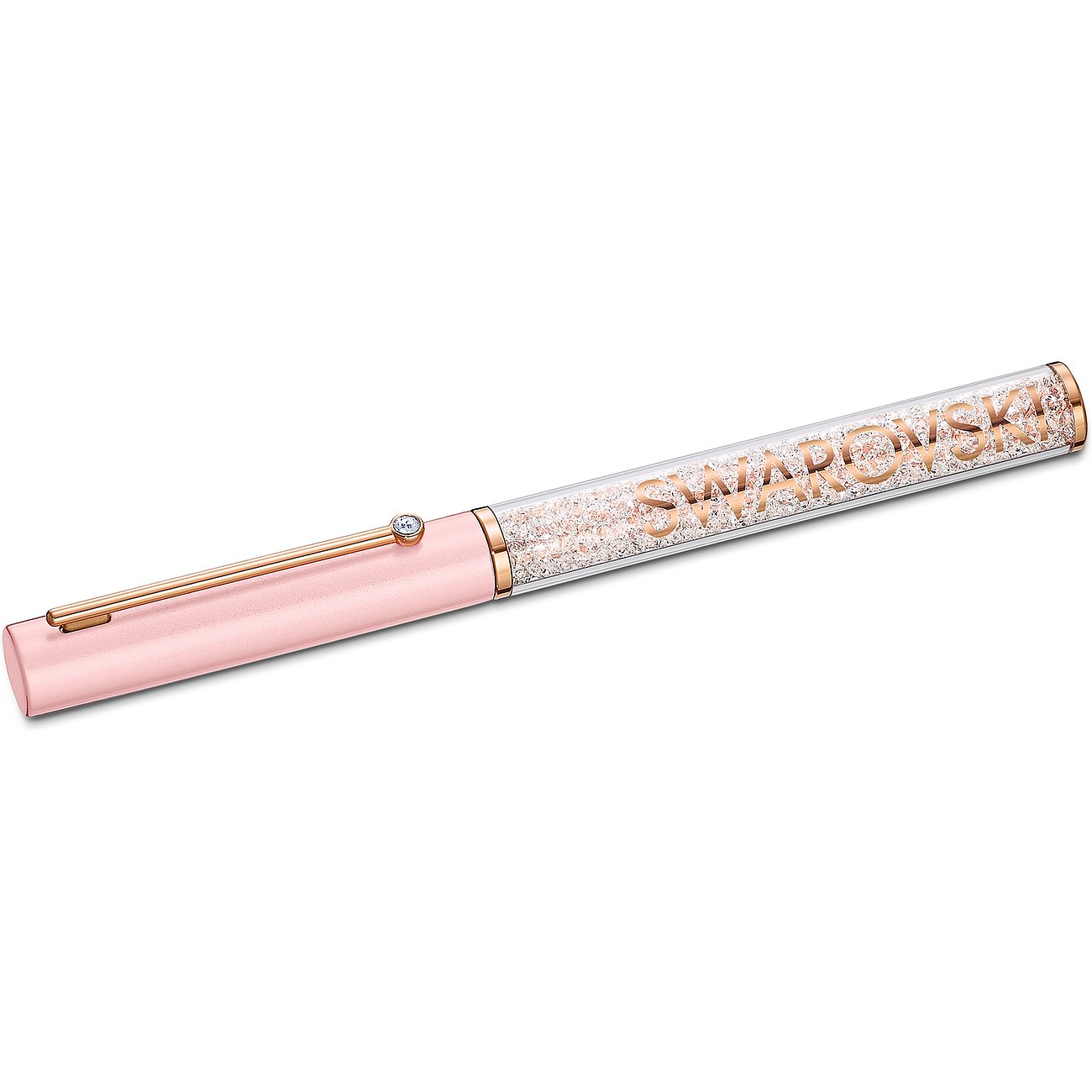 Swarovski Stift aus Metall, roségoldfarben, mit Kristallen und Logo.
