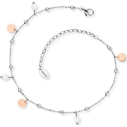 Engelsrufer Fußkette aus Edelstahl mit Perlen und roséfarbenen Elementen.