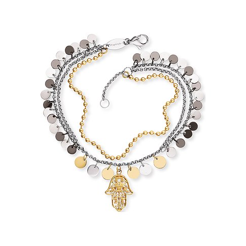 Bracciale Engelsrufer in acciaio inossidabile con ciondolo Hamsa e dischi.