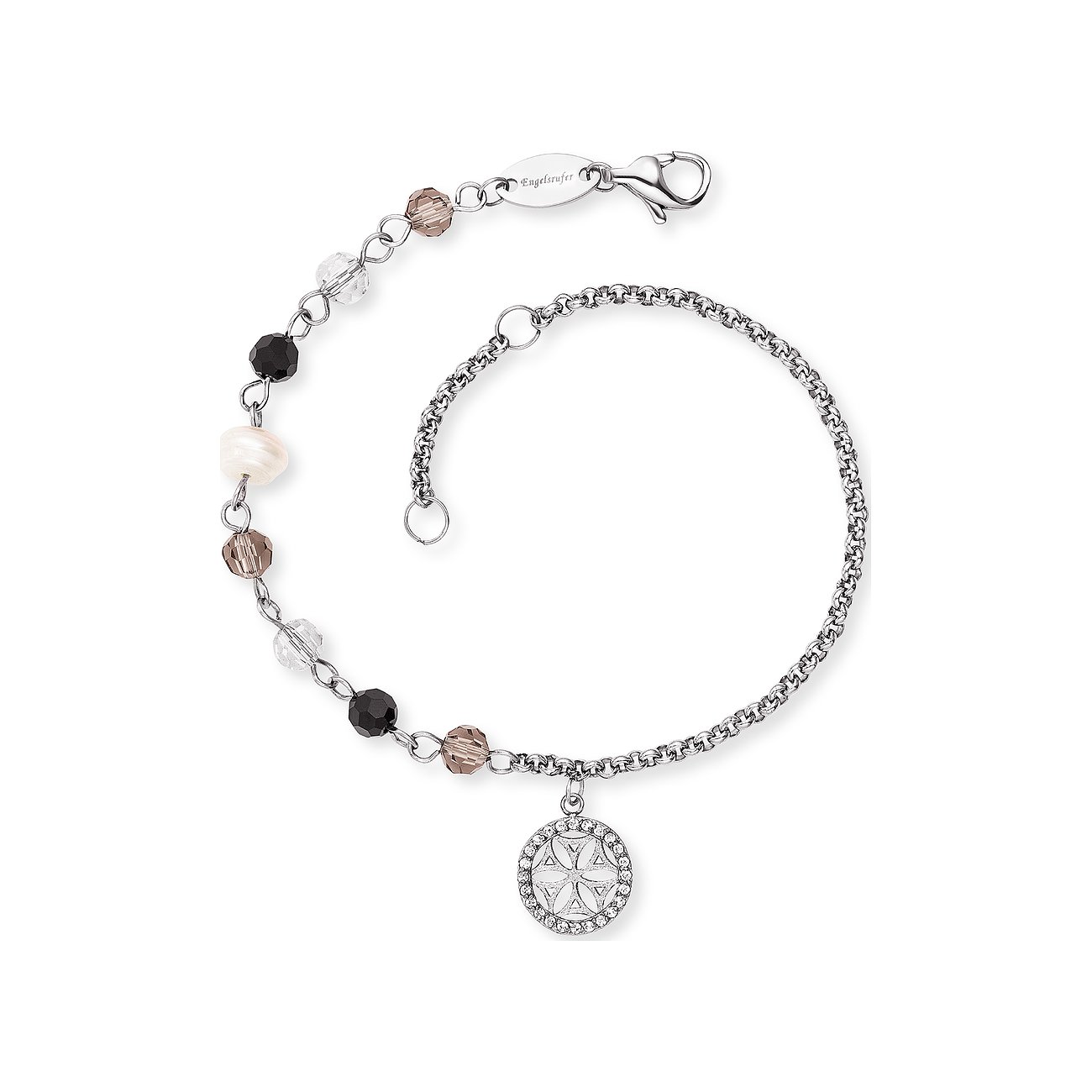 Engelsrufer Armband aus Edelstahl mit Perle und Zirkonia-Anhänger.