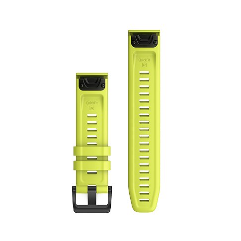 Garmin Silikon-Armband in Limettengrün mit QuickFit 22 Anschluss und schwarzer Schließe.