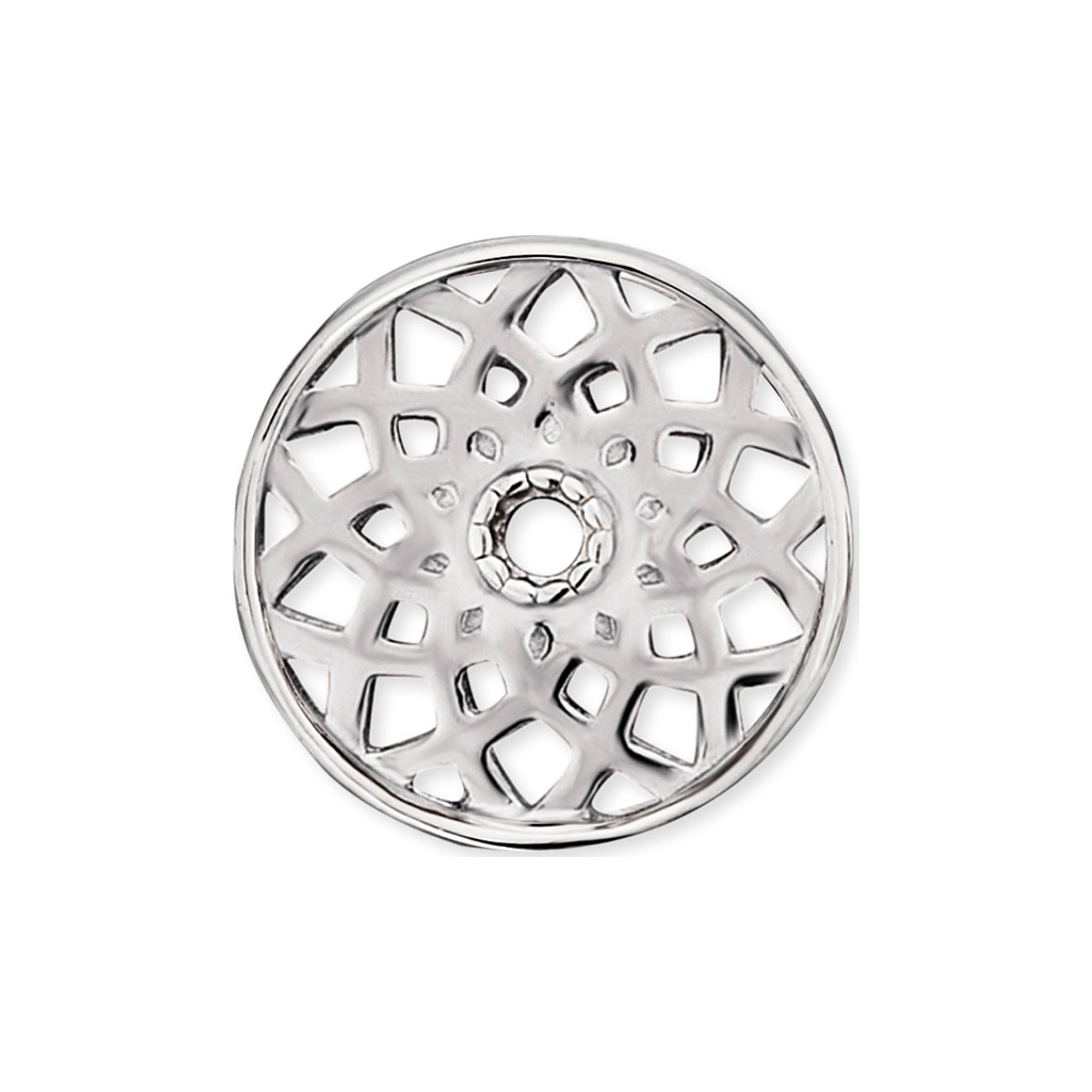 Engelsrufer Silber (925) Ohrschmuck: Runde Scheibe mit durchbrochenem, gitterartigem Muster und zentraler Öffnung.