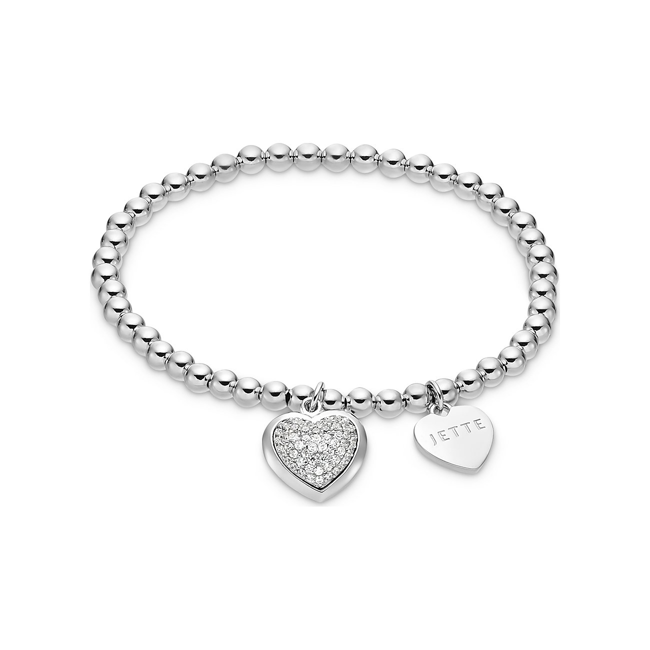 JETTE Damen-Armband aus Silber 925 mit Kugelperlen und Zirkonia-Herzanhänger