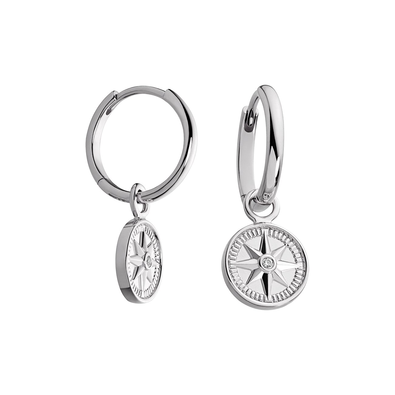 Boucles d'oreilles Paul Hewitt en argent sterling, pendentifs boussole, zircones colorées scintillantes.