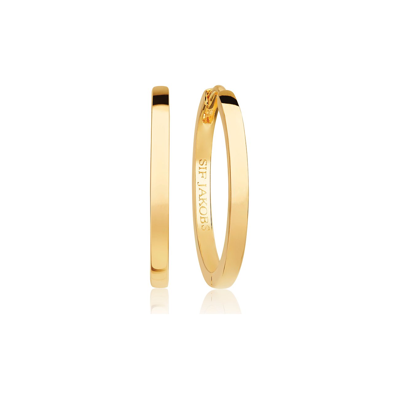 Zwei goldene 925er Silberohrringe von Sif Jakobs Jewellery. Sie stehen frontal und sind spiegelverkehrt abgebildet.