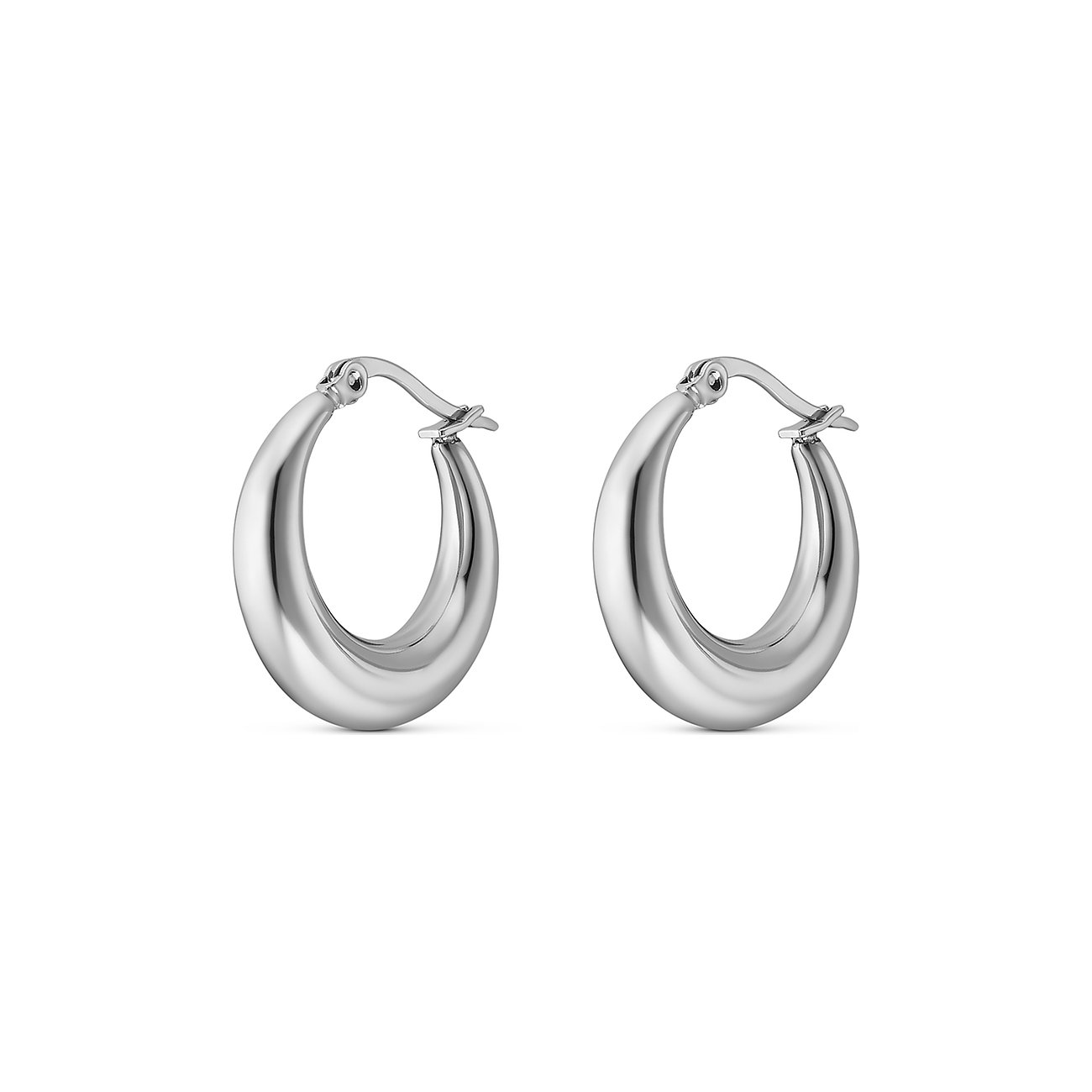 Ein Paar FAVS Ohrschmuck aus glänzendem Edelstahl, das dicke, ovale Creolen zeigt.