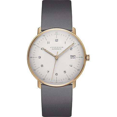 Junghans Herrenuhr mit Edelstahlgehäuse, analog, mit Datum, graues Armband.